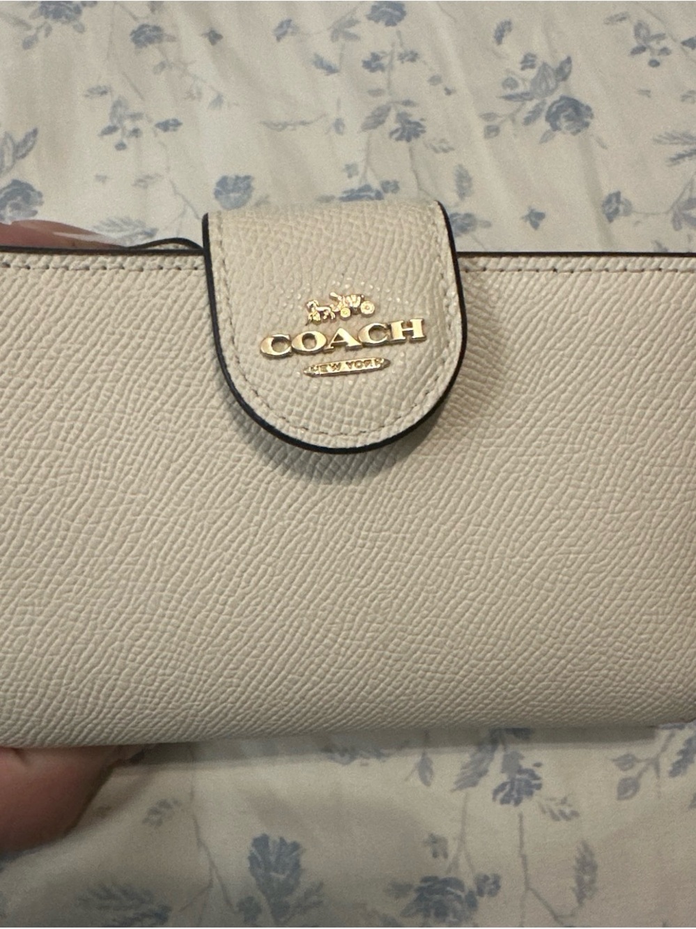 COACH Pebbled Leather Wallet in Off-White with Gold Hardware